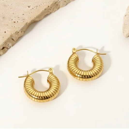 Chunky Gold Ribbed Hoop Earrings